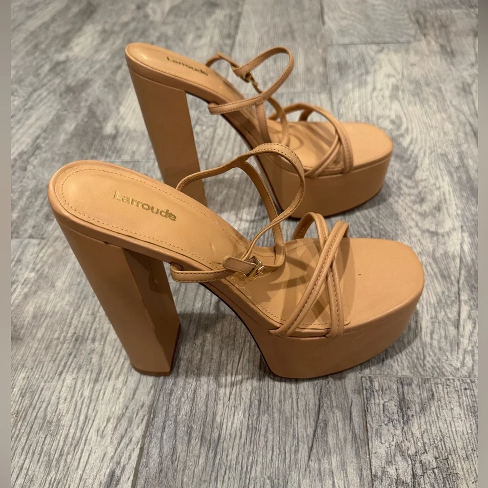 New Larroude tan Annie 140MM Leather Platform Sandals